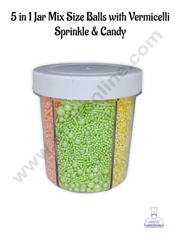 CAKE DECOR™ 5 in 1 Jar Mix Size Balls with Vermicelli Sprinkle & Candy