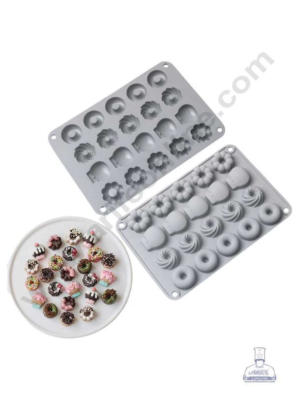 CAKE DECOR™ 20 Cavity Mix Mini Donut Shape Silicone Chocolate Mould (SBJM-JSC3857)