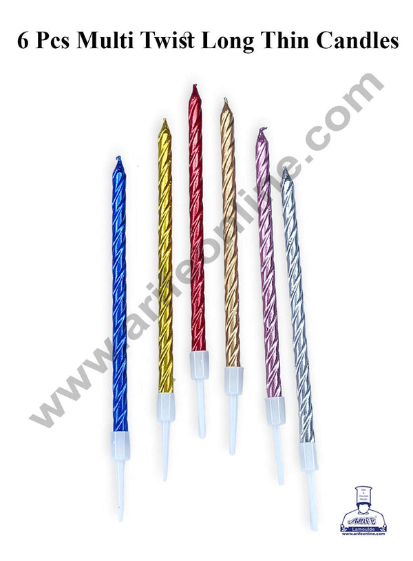CAKE DECOR™ 6 Pcs Multi Twist Long Thin Candle for Cake and Cupcake Decorations