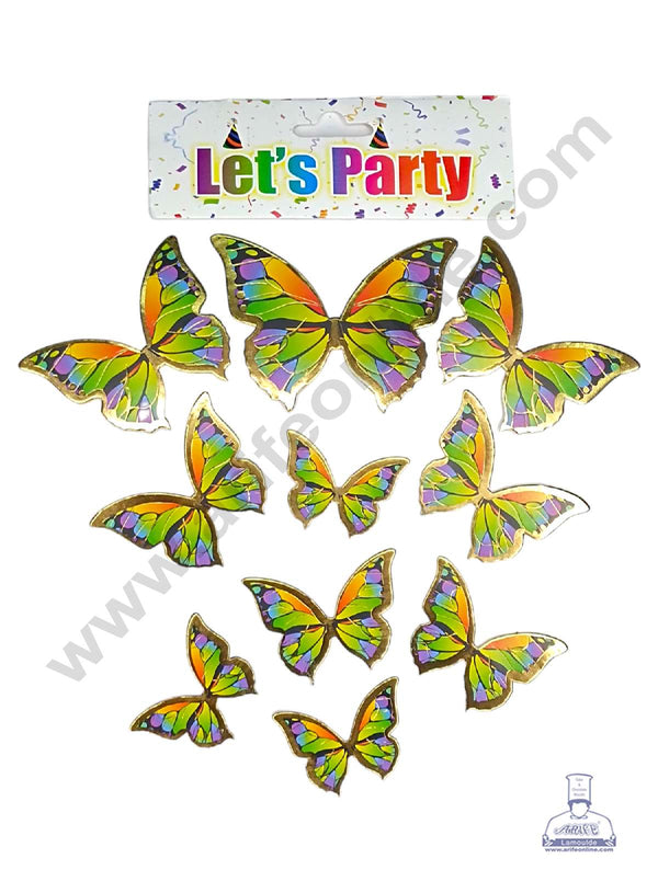 CAKE DECOR™ 10 pcs Let's Party Multicolor with Black Lines Butterfly Paper Topper For Cake And Cupcake
