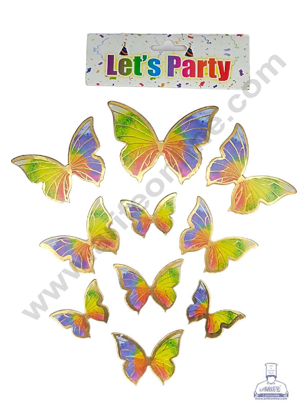 CAKE DECOR™ 10 pcs Let's Party Rainbow Butterfly Paper Topper For Cake And Cupcake