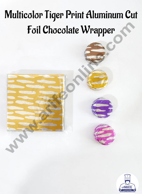 CAKE DECOR™ 8x8 cm Tiger Print Aluminum Cut Foil Wrappers – Pack of 200 | Multicolor