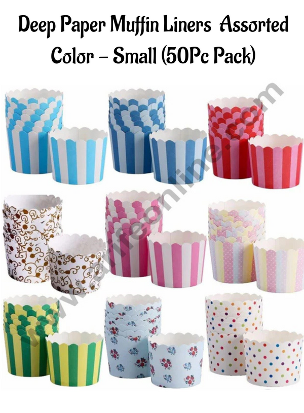 Cake Decor Deep Paper Muffin Liners | Cupcake Baking Cups | Cupcake Liners - Assorted Color - Small (50Pcs Pack)