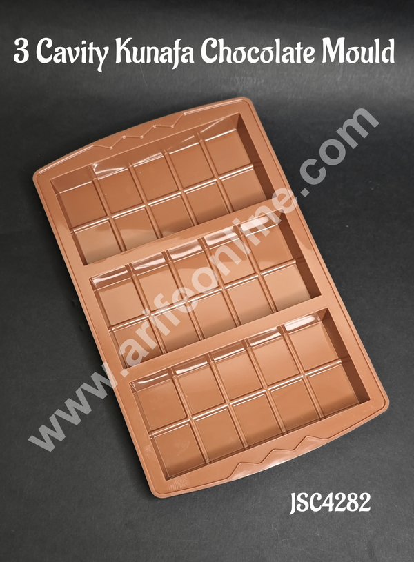 CAKE DECOR™ 3 Cavity Classic Kunafa Chocolate Bar Silicone Mould | Pistachio Kunafa Chocolate Bar Mould (Design-08)