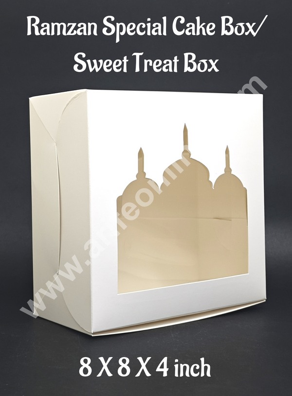 CAKE DECOR™ Ramadan Special Cake Box/Sweet Treat Box with Window - 8 X 8 X 4 inch ( Pack of 5 )