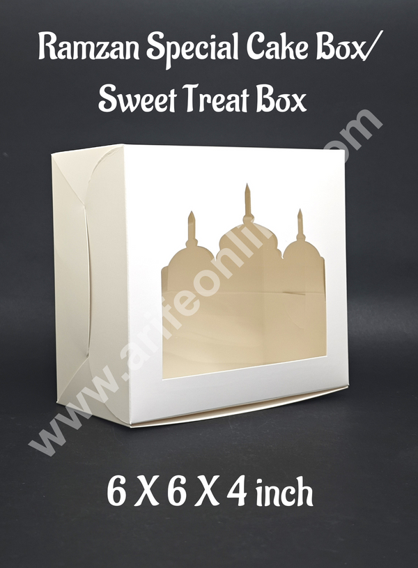 CAKE DECOR™ Ramadan Special Cake Box/Sweet Treat Box with Window - 6 X 6 X 4 inch ( Pack of 5 )