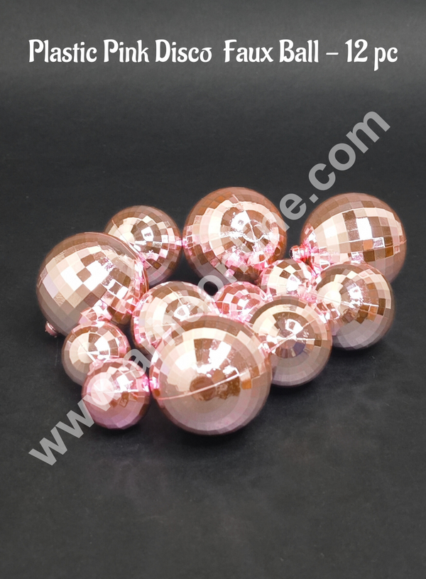 CAKE DECOR™ Plastic Pink Faux Disco Balls Topper For Cake Decoration - (12 pcs Pack)