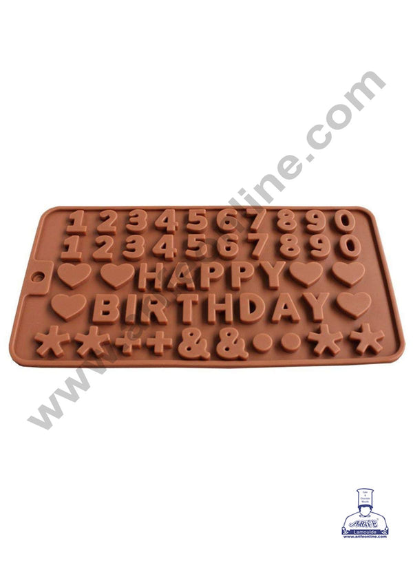 Cake Decor Silicon 45 Cavity Number Happy Birthday Brown Chocolate Mould, Ice Mould, Chocolate Decorating Mould