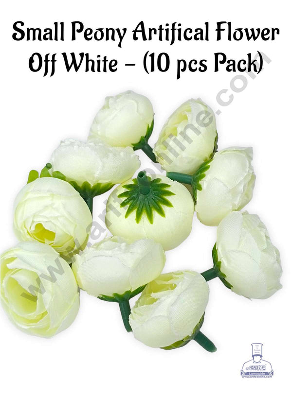 CAKE DECOR™ Small Peony Artificial Flower For Cake Decoration – Off White ( 10 pc pack )