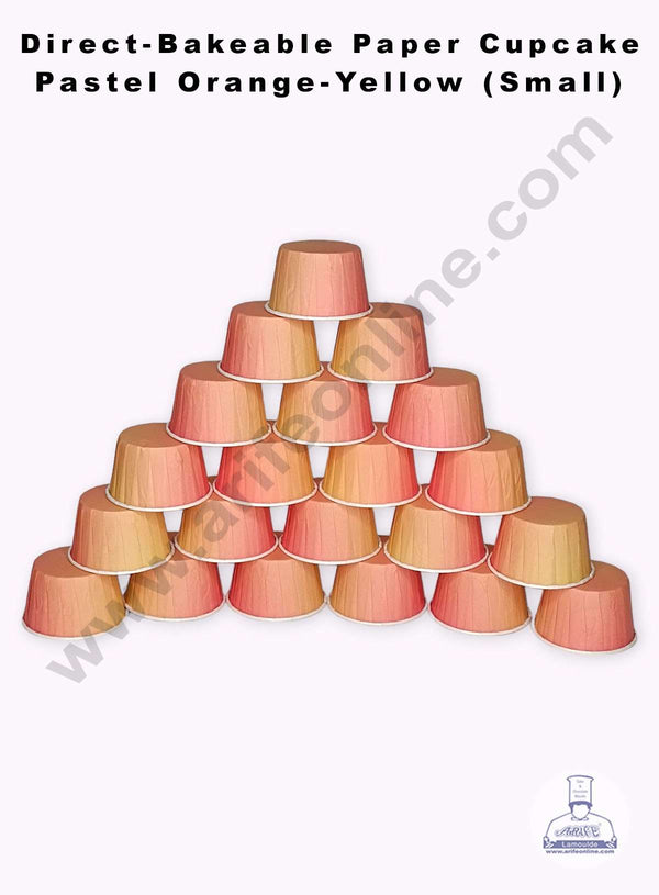 CAKE DECOR™ Pastel Orange-Yellow Gradient Direct Bake-able Paper Muffin Cups - Small (50 Pcs)