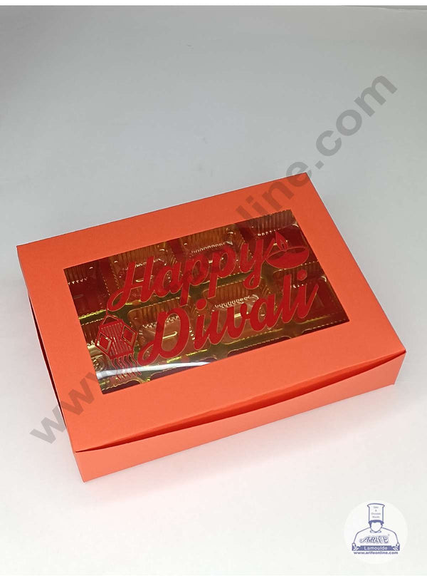 CAKE DECOR™ 12 Cavity Orange Chocolate Box with Happy Diwali Print on Clear Window & Cavity ( 10 Piece Pack ) - Orange