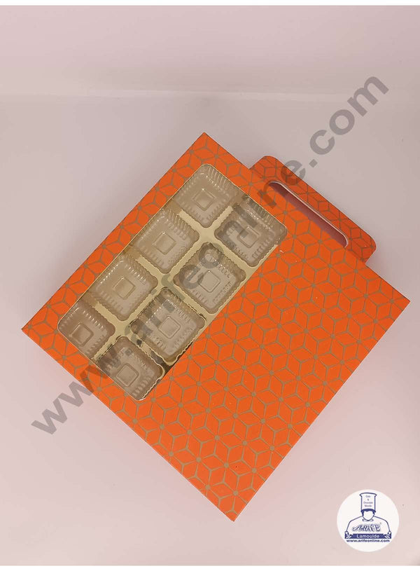 CAKE DECOR™ 16 Cavity 3D Cube Print Chocolate Box with Cavity, Clear Window & Handle ( 10 Piece Pack ) - Orange