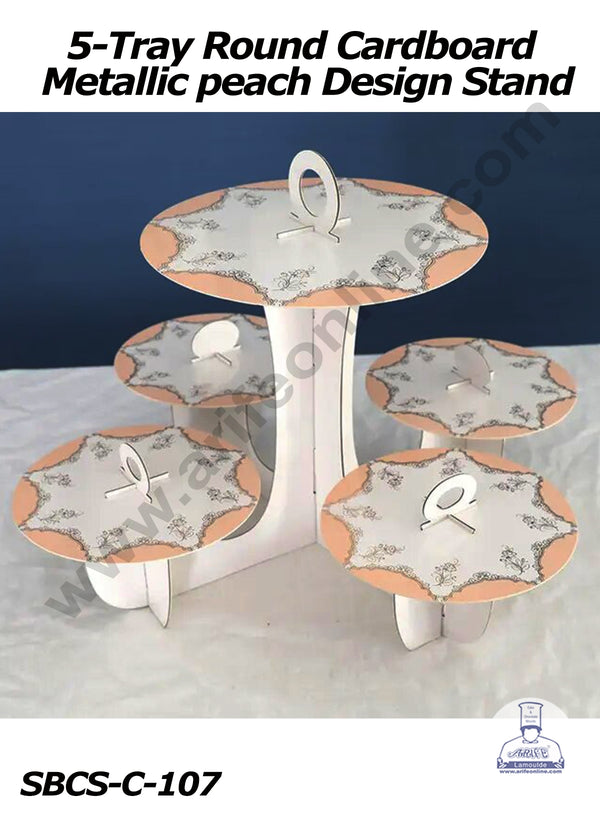 Cake Decor™ 5-Tray Round Cardboard Metallic Design Cupcake  Stand