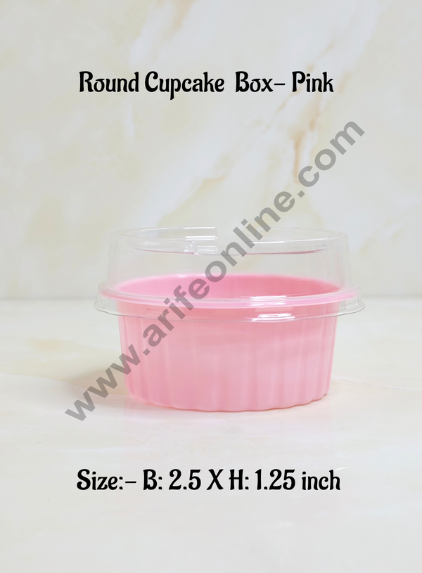 CAKE DECOR™ PVC Round Cupcake Box With Pink Base Cake Box | Dessert Packaging (10 Pcs Pack)