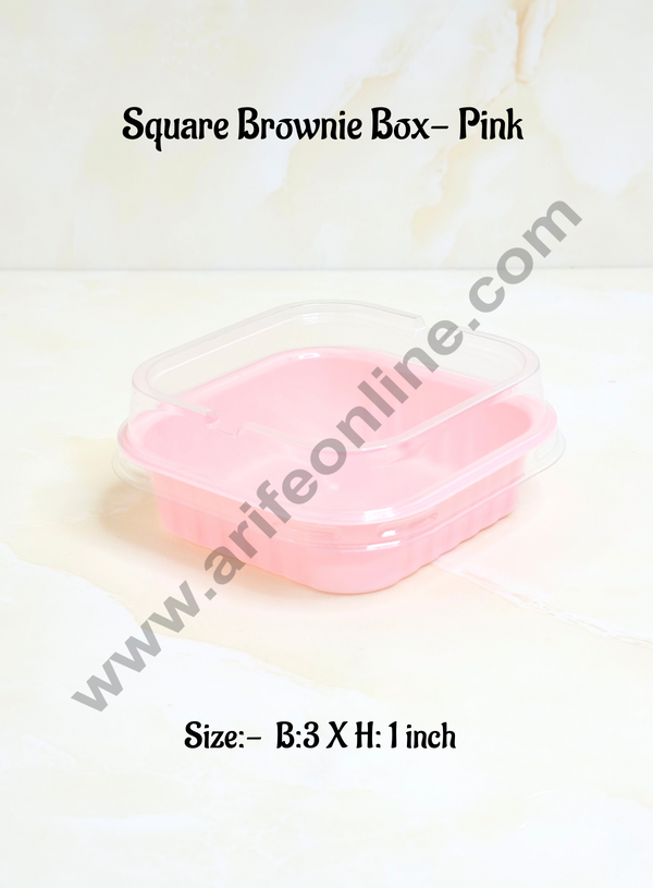 CAKE DECOR™  PVC Square Brownie Box With Pink Base Cake Box | Dessert Packaging - (10 Pcs Pack)