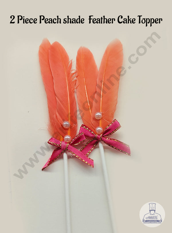 CAKE DECOR™ 2 Pcs Peach Shade Feather Topper For Cake Decoration