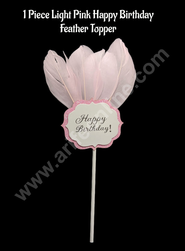 CAKE DECOR™ 1 Piece Light Pink Happy Birthday Feather Topper For Cake Decoration