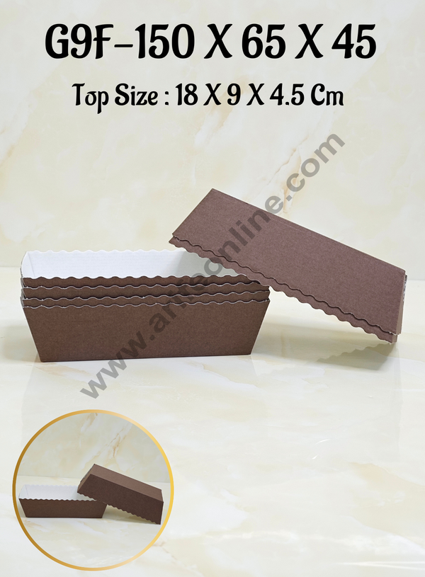 Novacart Bake & Serve Paper Baking Mould By Cake Decor - Brown Rectangular Loaf Shaped Cake Mould with White Lining  10 Pcs ( SB-G9F-150 X 65 X 45)