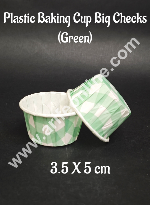 Cake Decor™ Plastic Baking Cup Direct Bakeable Paper Muffin Cups With Big Checks -  Green (50 Pc)