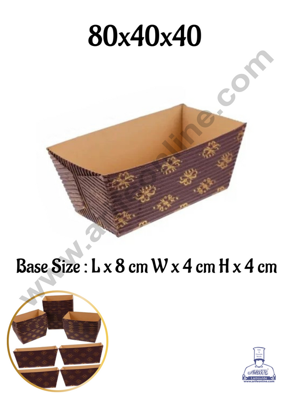 Novacart Bake & Serve Paper Baking Mould By Cake Decor - Rectangle Brown Design Cake Mould (10 Pcs Pack)