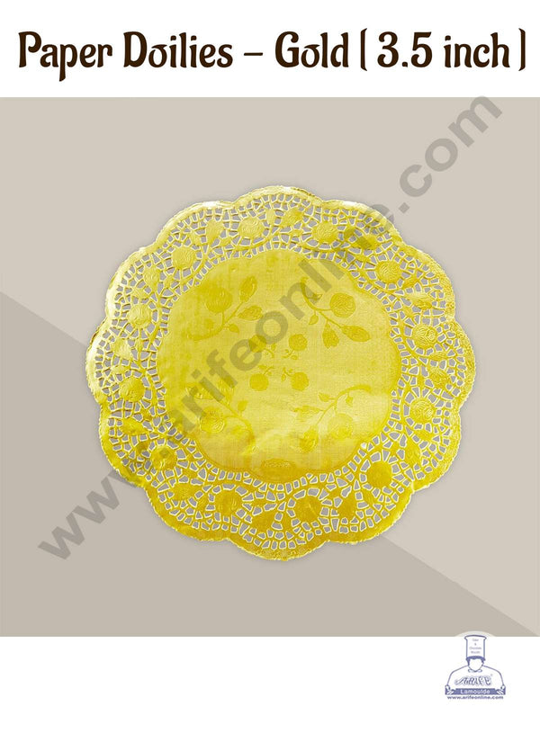 CAKE DECOR™ 3.5 inch Paper Doilies | Round Placemats | Decorative Accessories | Disposable Paper Mats - Gold (100 pcs Pack)