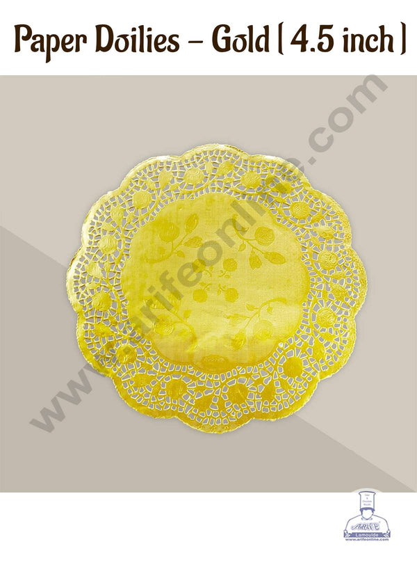 CAKE DECOR™ 4.5 inch Paper Doilies | Round Placemats | Decorative Accessories | Disposable Paper Mats - Gold (100 pcs Pack)