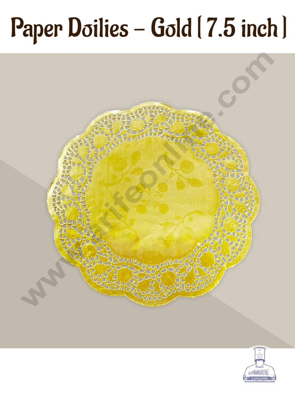 CAKE DECOR™ 7.5 inch Paper Doilies | Round Placemats | Decorative Accessories | Disposable Paper Mats - Gold (100 pcs Pack)