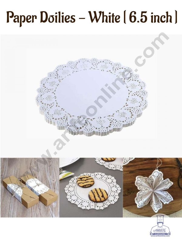 CAKE DECOR™ 6.5 inch Paper Doilies | Round Placemats | Decorative Accessories | Disposable Paper Mats - White (100 pcs Pack)