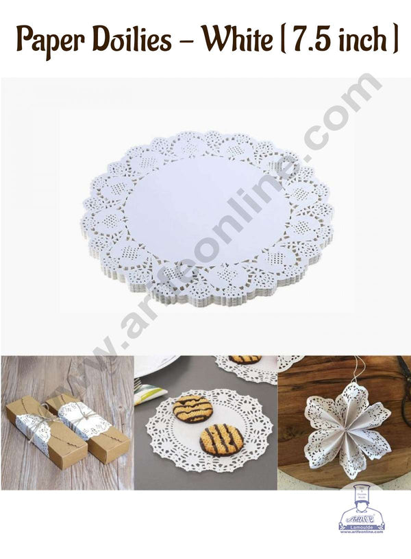 CAKE DECOR™ 7.5 inch Paper Doilies | Round Placemats | Decorative Accessories | Disposable Paper Mats - White (100 pcs Pack)