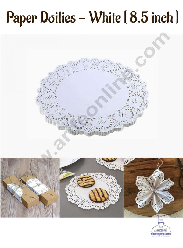 CAKE DECOR™ 8.5 inch Paper Doilies | Round Placemats | Decorative Accessories | Disposable Paper Mats - White (100 pcs Pack)