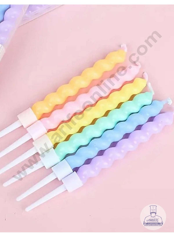 CAKE DECOR™ Pastel Color Twist Sprial Candles with Stand for Party Decoration for Cake and Cupcake (Set of 6 Pc)