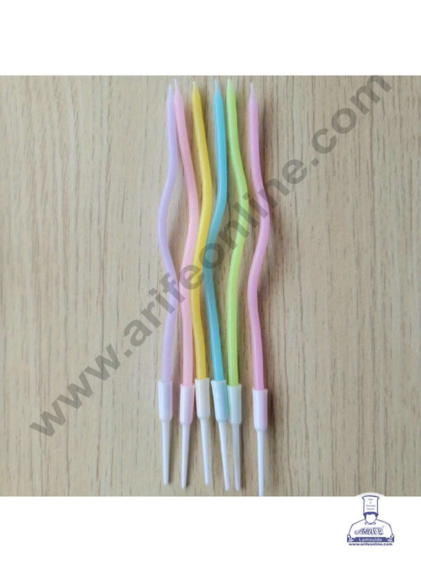 CAKE DECOR™ Pastel Long Twisty Candles with Stand for Party Decoration for Cake and Cupcake - MultiColor( Set of 6 Pc )