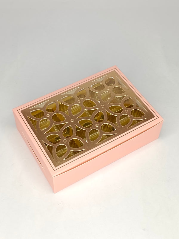 CAKE DECOR™ 6 Cavity Chocolate Box with Cavity & Cutout Window Without Handle ( 10 Piece Pack ) - Peach
