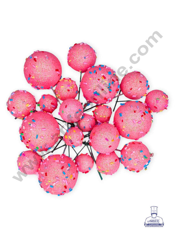 CAKE DECOR™ Glitter Peachy Pink with Sprinkles Faux Balls Topper For Cake and Cupcake Decoration - ( 20 pcs Pack )