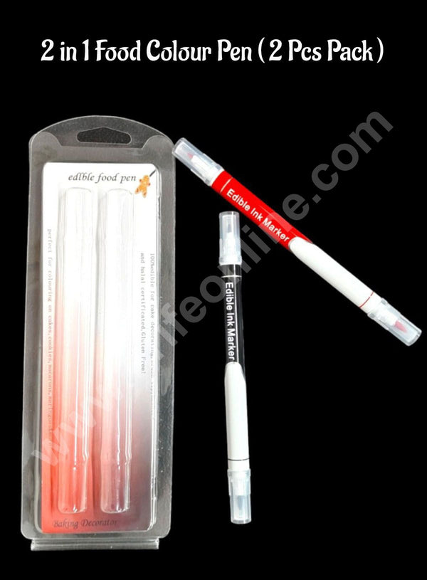 CAKE DECOR™ 2 in 1 Edible Ink Coloring Marker Double-Sided - Set of 2pcs Red And Black.