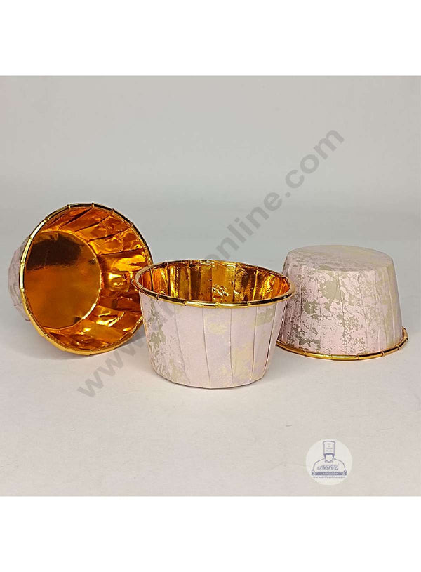 CAKE DECOR™ Marble Theme Golden Foil Coated Paper Muffin Cups - Pink & Cream (50 Pcs)