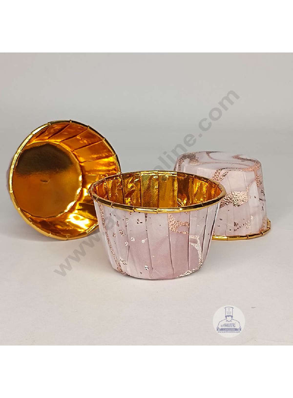 CAKE DECOR™ Marble Theme Golden Foil Coated Paper Muffin Cups - Pink (50 Pcs)