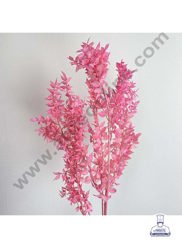 CAKE DECOR™ Pink Color Natural Dried Ruscus Leaves For Cake Decoration Bouquet Wedding Party Centerpieces Decorative – Pink (2 Stick)