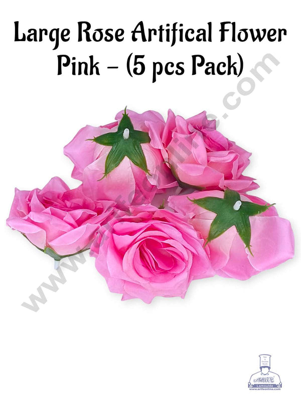 CAKE DECOR™ Large Rose Artificial Flower For Cake Decoration – Pink ( 5 pc pack )