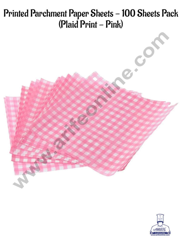 CAKE DECOR™ Printed Parchment Paper | Bento Box Liner | Grease Proof Paper | Wrap Paper - Pink Checks/Plaid Print (100 Sheets)