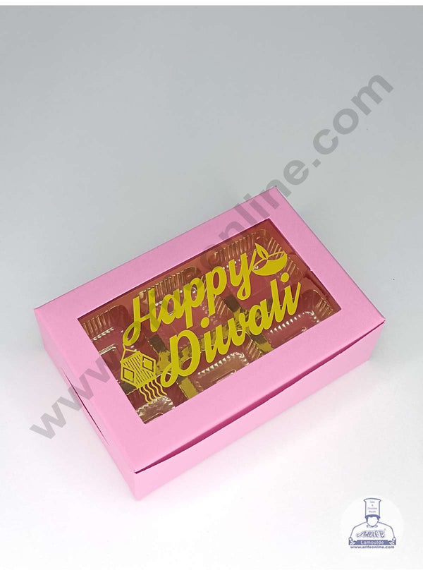 CAKE DECOR™ 6 Cavity Pink Chocolate Box with Happy Diwali Print on Clear Window & Cavity ( 10 Piece Pack ) - Pink