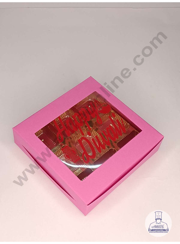 CAKE DECOR™ 9 Cavity Pink Chocolate Box with Happy Diwali Print on Clear Window & Cavity ( 10 Piece Pack ) - Pink