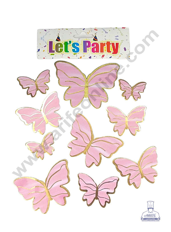 CAKE DECOR™ 10 pcs Let's Party Pink Color Butterfly Paper Topper For Cake And Cupcake