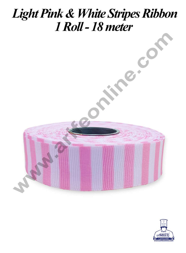 CAKE DECOR™ 1 Roll Light Pink & White Stripes Ribbon | Gift Wrapping | Decoration (SBR-PR-02)