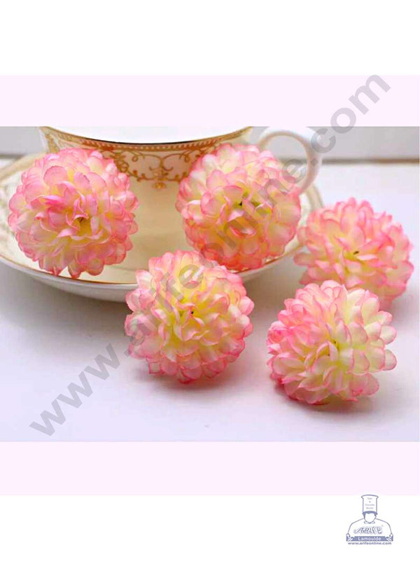 CAKE DECOR™ Small Marigold Artificial Flower For Cake Decoration – White & Pink( 10 pcs Pack )