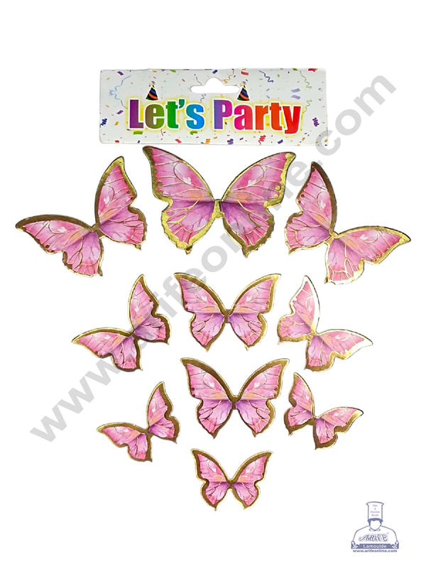 CAKE DECOR™ 10 pcs Let's Party Dark Pink Butterfly Paper Topper For Cake And Cupcake