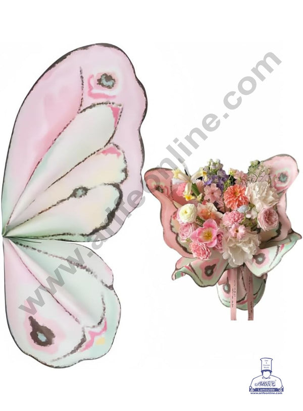 Butterfly Wrap Paper for Flower Bouquet | Premium Flower Wrapping Paper Butterfly Design (Pastel Pink & Green) - CAKE DECOR™