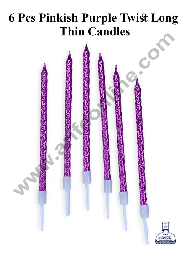 CAKE DECOR™ 6 Pcs Pinkish Purple Twist Long Thin Candle for Cake and Cupcake Decorations