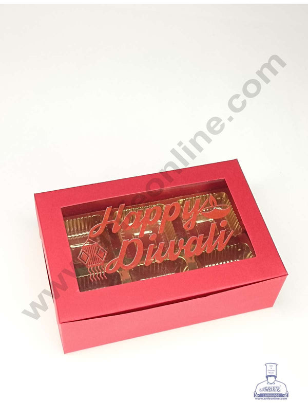 CAKE DECOR™ 6 Cavity Dark Red Chocolate Box with Happy Diwali Print on Clear Window & Cavity ( 10 Piece Pack ) - Dark Red