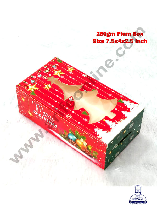 CAKE DECOR™ Christmas Tree Theme Plum Cake Box Clear Window, Plum Carriers – Small ( 10 Pcs Pack )